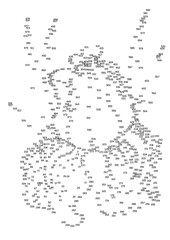 Isolated graphic image by dots. Illustration for coloring book. Drawing for connecting by numbers. Bud of a flower with curved striped petals. Symbol of awakening. Floral pattern for a spring design.