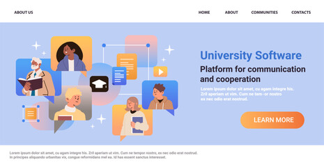 mix race students discussing during virtual meeting on online platform for communication and cooperation education day e-learning