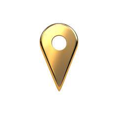 Golden 3D Location Pin Icon with a Hole in the Center