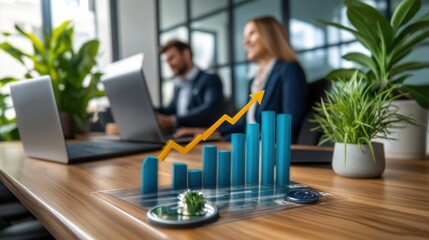 Business growth strategies modern office infographic professional environment close-up view data visualization impact