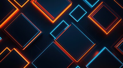 Glowing neon squares, abstract background, technology, website banner