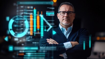 Leading data analyst drives innovation in tech industry modern office professional portrait dynamic environment focused mindset