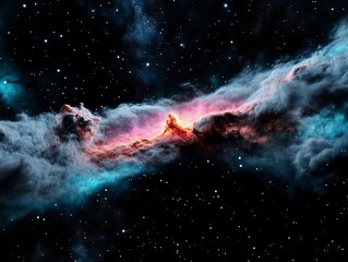 A nebula in the night sky with stars and clouds