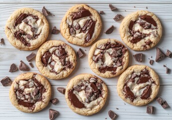 Delicious Chocolate Cookies with Creamy Center and Chocolate Chunks