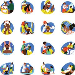 Fototapeta premium Bundle of Beauty and Grooming Flat Illustrations