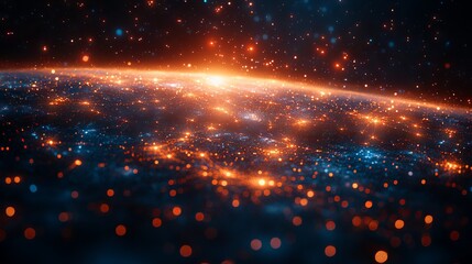 Obraz premium Communication technology for internet business featuring global world network, telecommunication, cryptocurrency, blockchain, and iot concepts with earth imagery