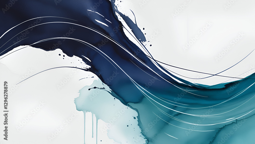 Poster elegant watercolor background featuring deep blue tones blending seamlessly into a gradient. organic