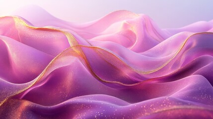 Fototapeta premium Flowing cloth in shades of pink and purple with golden lines
