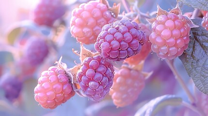 A single blackberry in sharp focus with more blackberries slightly blurred in the background on a white setting