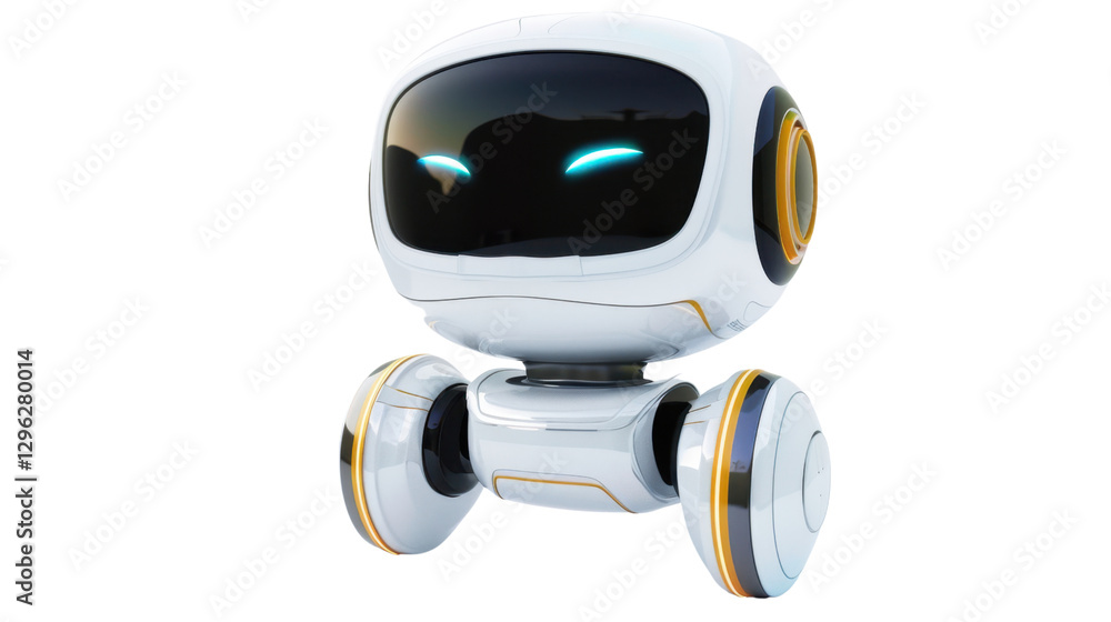 Aufkleber white and yellow robot hovering on transparent background