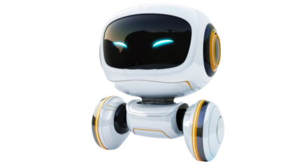 White and yellow robot hovering on transparent background