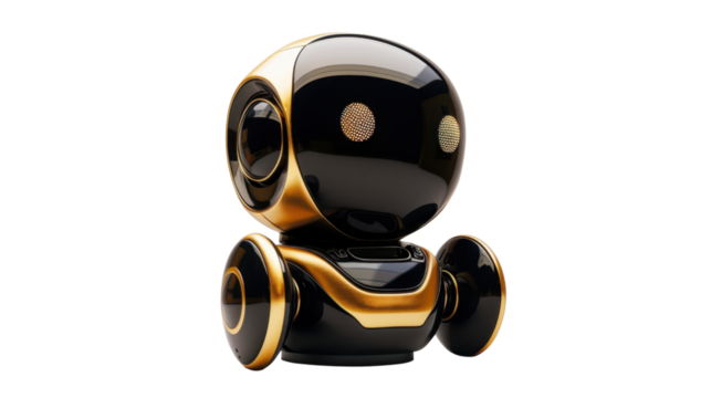 Black and gold robot isolated on transparent background