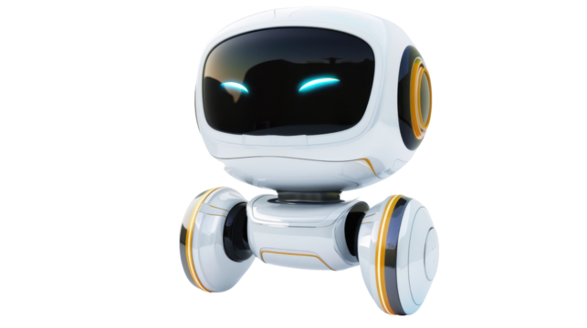 White and yellow robot hovering on transparent background