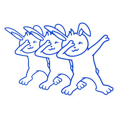 3 Rabbits Dabbing Dab Dance Pose Dancing Party Design Lover Art Vector Illustration Card T-Shirt Poster Sticker Graphic Print Decorative Drawing Isolated Logo Decoration Symbol Creative Cool Style
