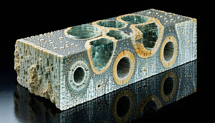 Close-up of Amonite with Detailed Texture, Geological Cross-section of Agate Stone with Holes in an Artistic Style