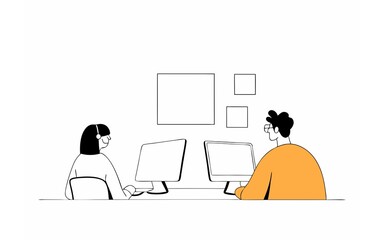 Customer Support and Call Center Team Cartoon Illustration