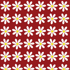 seamless white floral pattern with red background