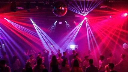 Nightclub Party Vibes: Energetic Crowd Under Colorful Lights - Powered by Adobe