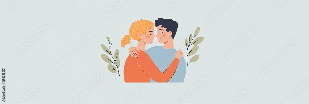 Aufkleber couple embracing in a warm and caring moment surrounded by greenery. generative ai