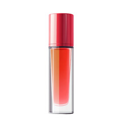 Obraz premium Clear bottle of red liquid with a shiny cap displayed on a surface on transparent background