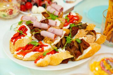 sandwiches with different fillings. A simple and delicious appetizer for a banquet. catering services for the event.