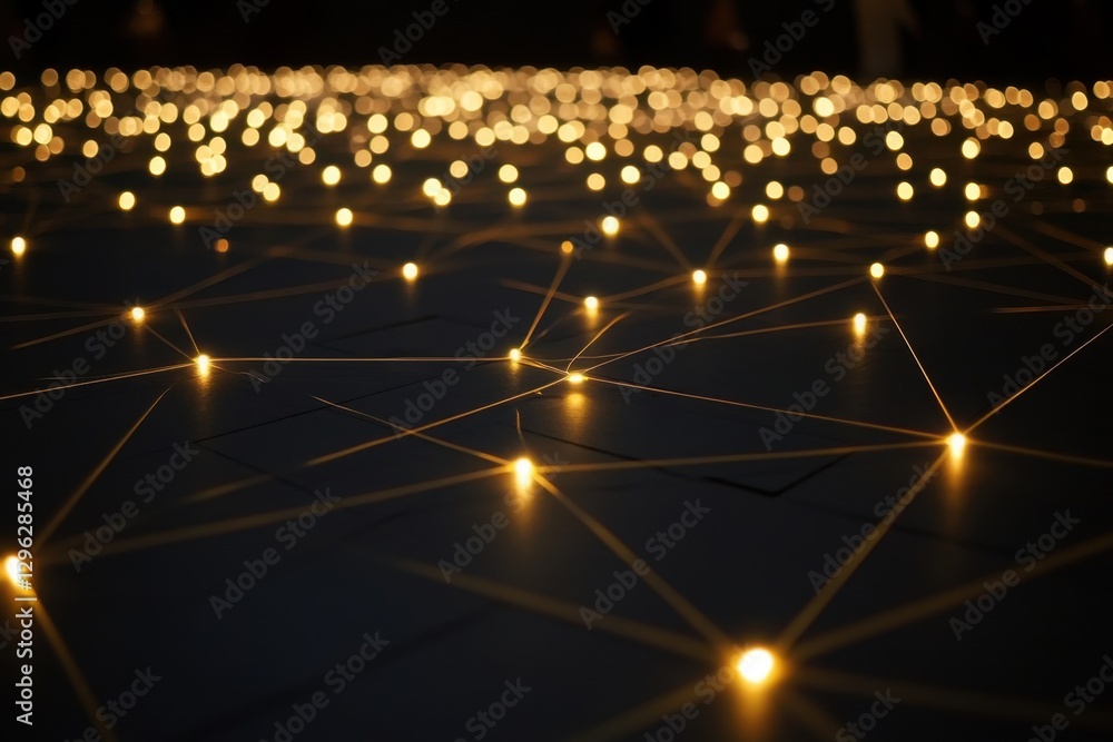 Poster a photo showcasing a network of glowing lights against a dark background creating a mesmerizing visu