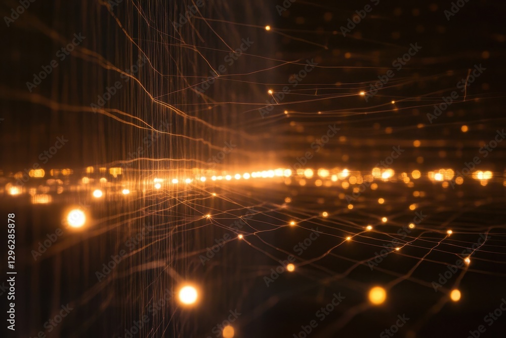 Poster a photo showcasing a network of glowing lights against a dark background creating a mesmerizing visu