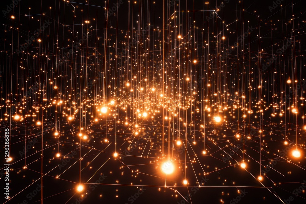 Poster a photo showcasing a network of glowing lights against a dark background creating a mesmerizing visu