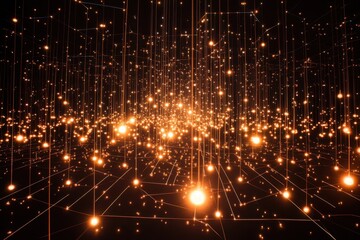 Obraz premium A photo showcasing a network of glowing lights against a dark background creating a mesmerizing visual display A modern minimalistic view of a grid network .