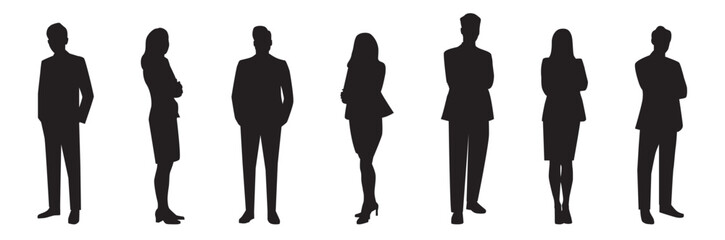silhouettes of business people on  white background