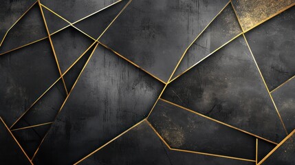 Abstract dark geometric gold lines concrete texture background design