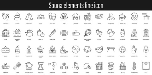 Sauna line icon set vector