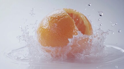 Fototapeta premium Fresh Orange Splashing in Clean Water with Radiant Reflection