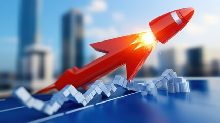 Fototapeta premium Rocketing growth business expansion strategies urban landscape digital graphic dynamic environment high angle view innovation