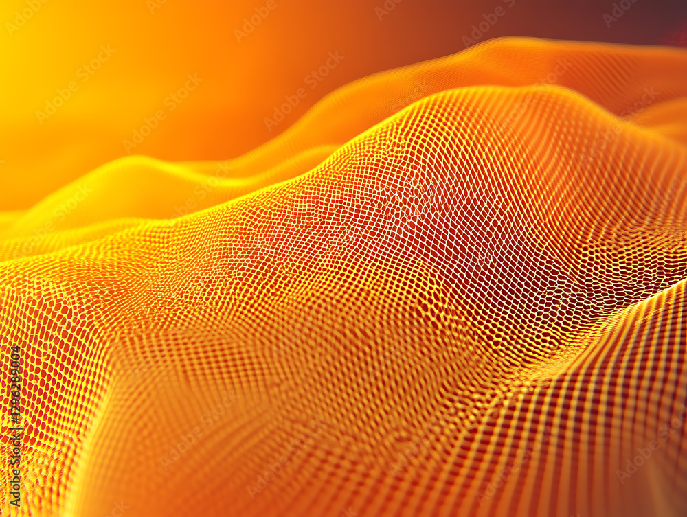 Poster dynamic waves of orange mesh digital landscape abstract art warm environment close-up view modern de