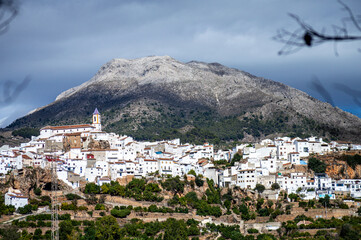 Panoramic view on picturesque typical Spanish village with cozy white houses in Yunquera,...