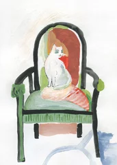 Gordijnen abstract cat in chear. watercolor painting. illustration © Anna Ismagilova