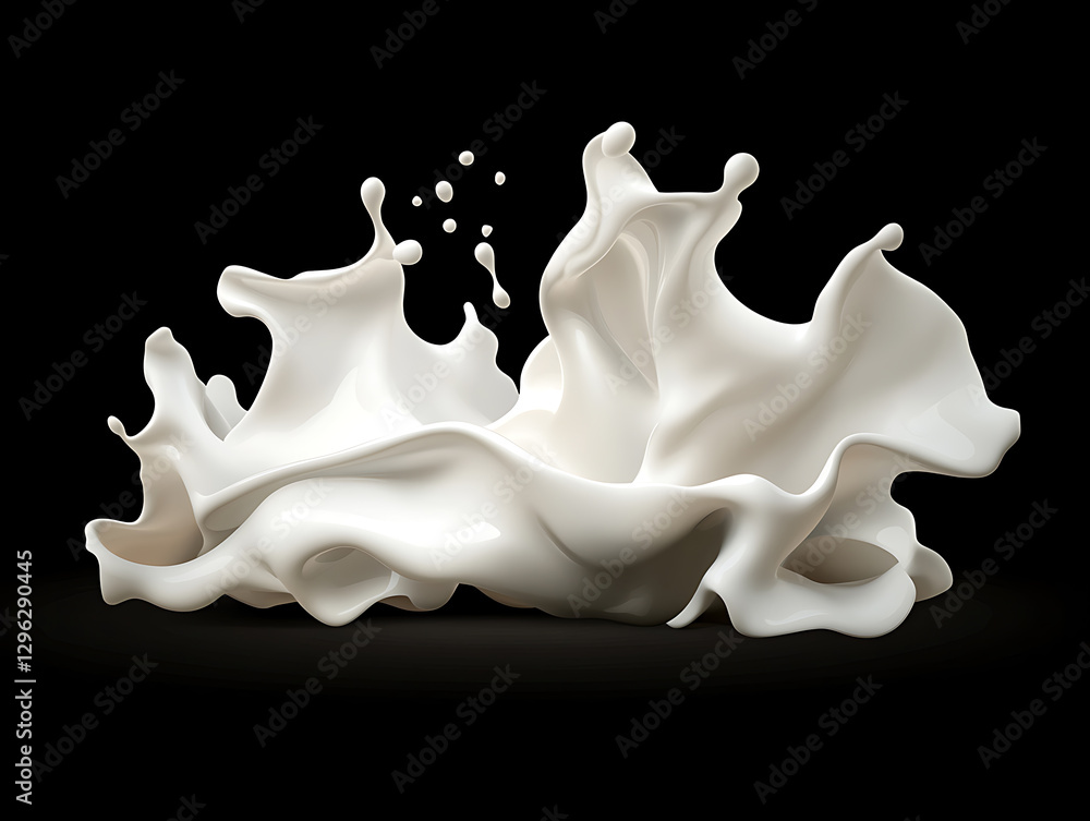 Poster dynamic milk splash action black background image content studio environment close-up view fluid dyn