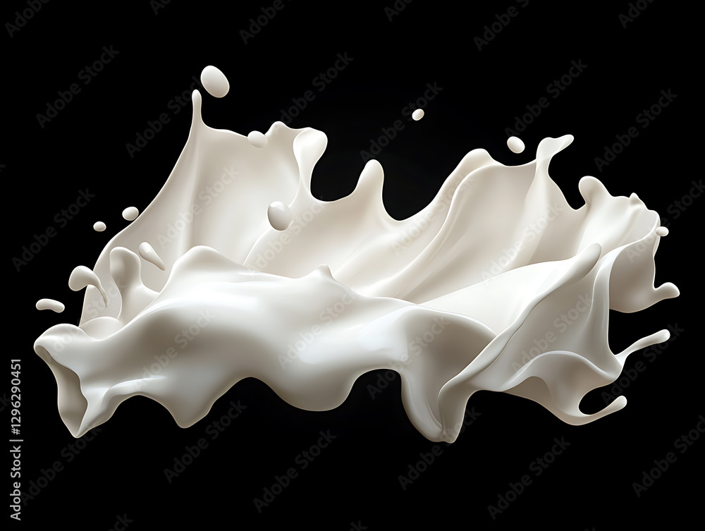 Poster splashing white cream dark background high-quality image abstract art dynamic composition fluid moti