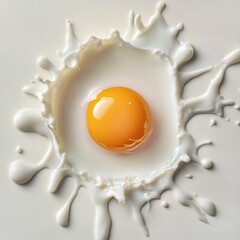Fresh Egg Yolk with Milk Splash on Light Surface Background