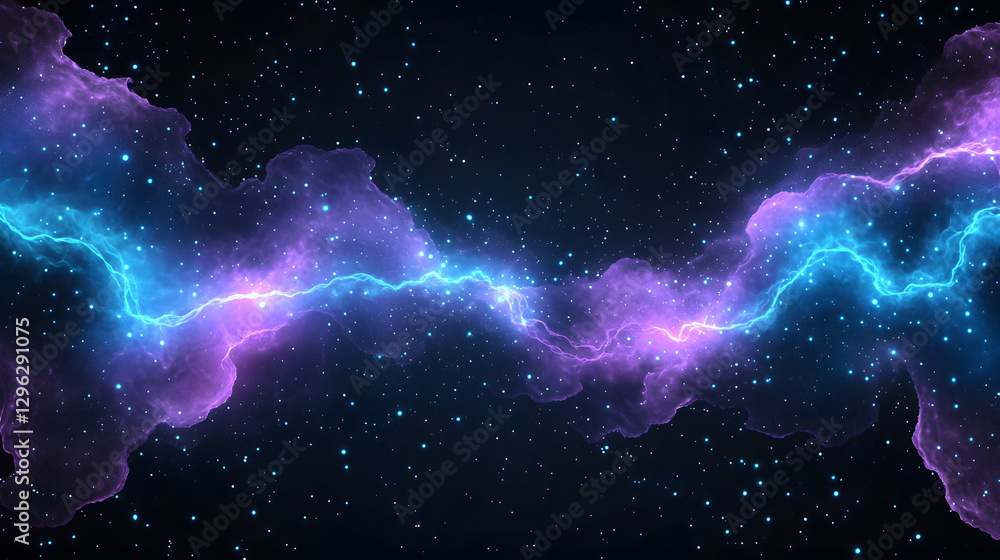 Poster electric lightning effects in cosmic space digital art dark universe abstract view
