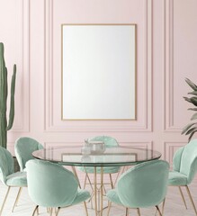 Elegant Dining Room with Mint Green Chairs and Minimalist Decor