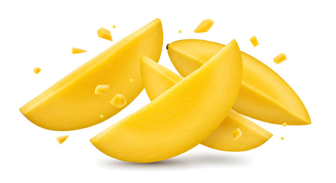 Fresh Sliced Mango Floating on White Background