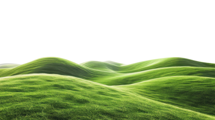 Green grass covers rolling hills on transparent background