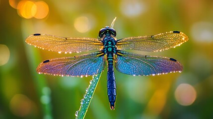 Vibrant Dragonfly Morning Dew