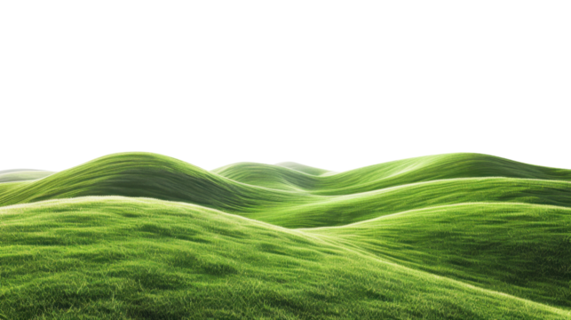 Green grass covers rolling hills on transparent background