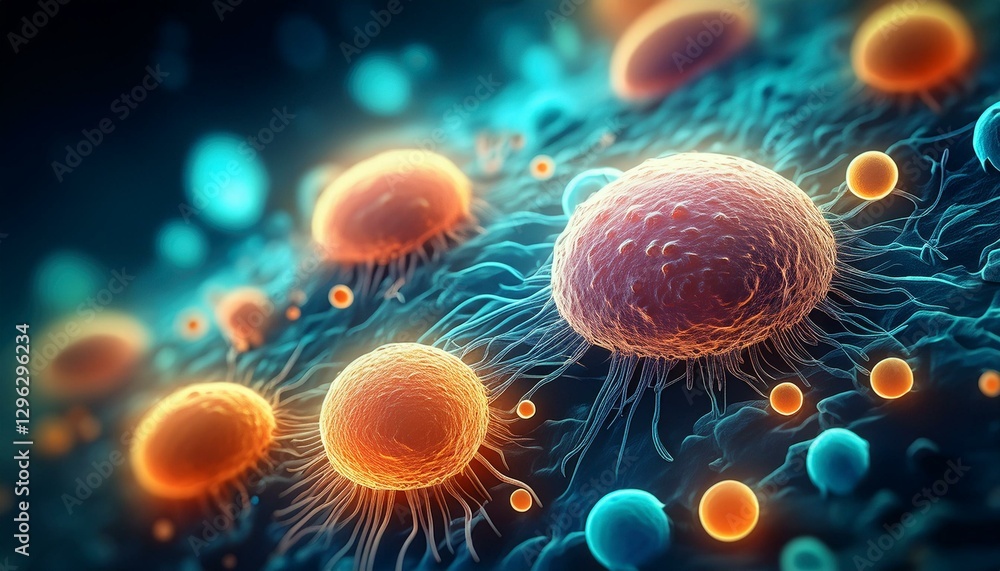 Aufkleber a close up view of bacteria with a glowing effect showcasing their structure and details