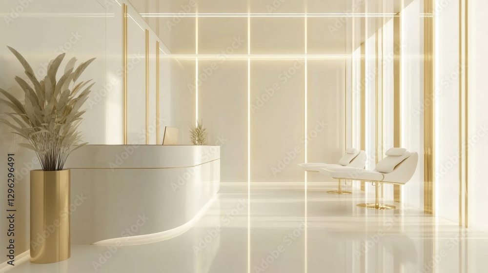 Poster Modern reception area with sleek design and elegant lighting for a welcoming atmosphere. Generative AI