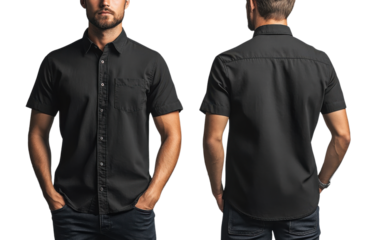 Black short sleeve shirt for men, stylish and versatile for casual wear