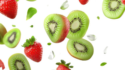 Fototapeta premium kiwi fruit and strawberry isolated on transparent background